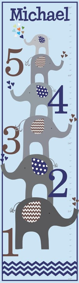 personalized boy elephant love growth chart canvas