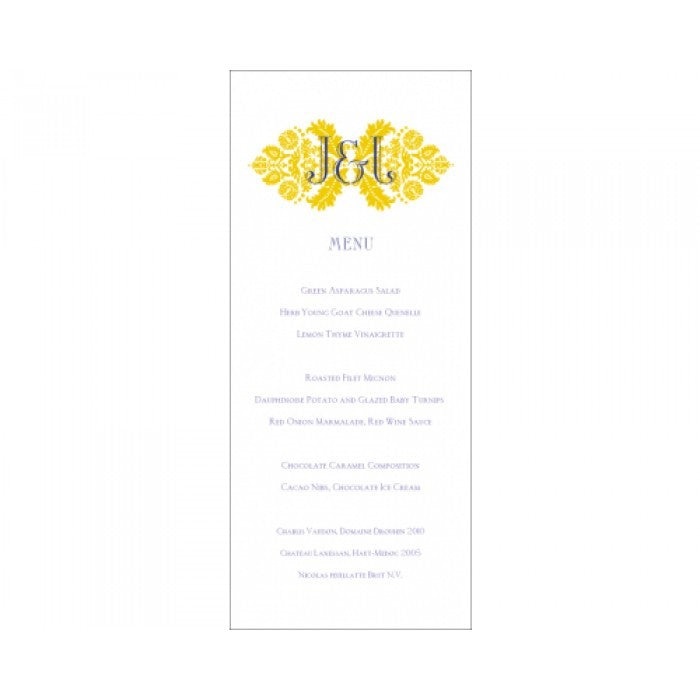 jennifer & jeffrey menu card