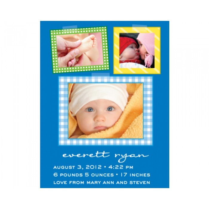 flat print baby announcement - patchwork quilt blue