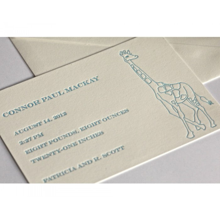 letterpress giraffe baby announcement - connor