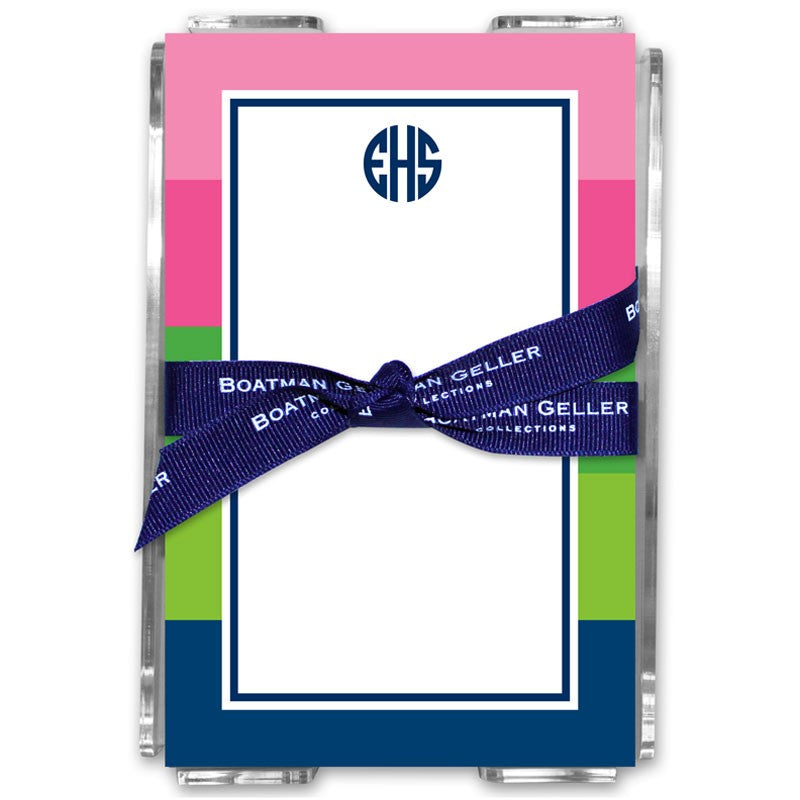 boatman geller bold stripe pink, green & navy acrylic note sheets