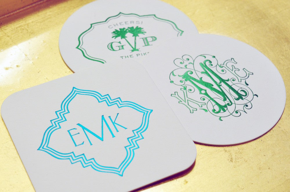 foil stamped ivory coasters