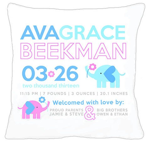 birth announcement new baby elephant pillow (pink)