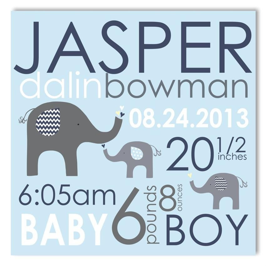 elephant love boy canvas birth announcement