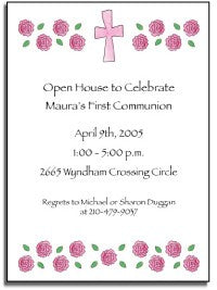invitations pink cross & roses - personalized