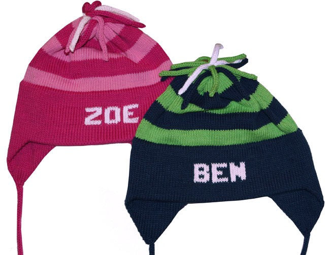 personalized cotton earflap hat (stripe) - multiple colors available