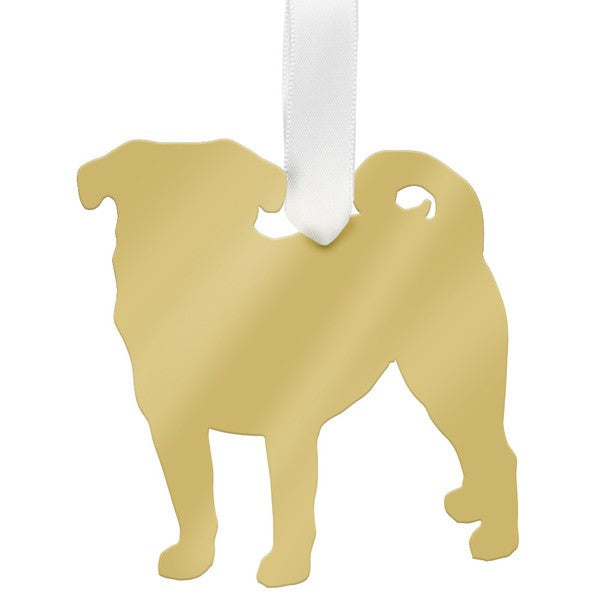 moon and lola pug christmas ornament - gold