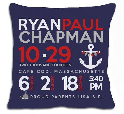 birth announcement new baby anchor pillow (dark)