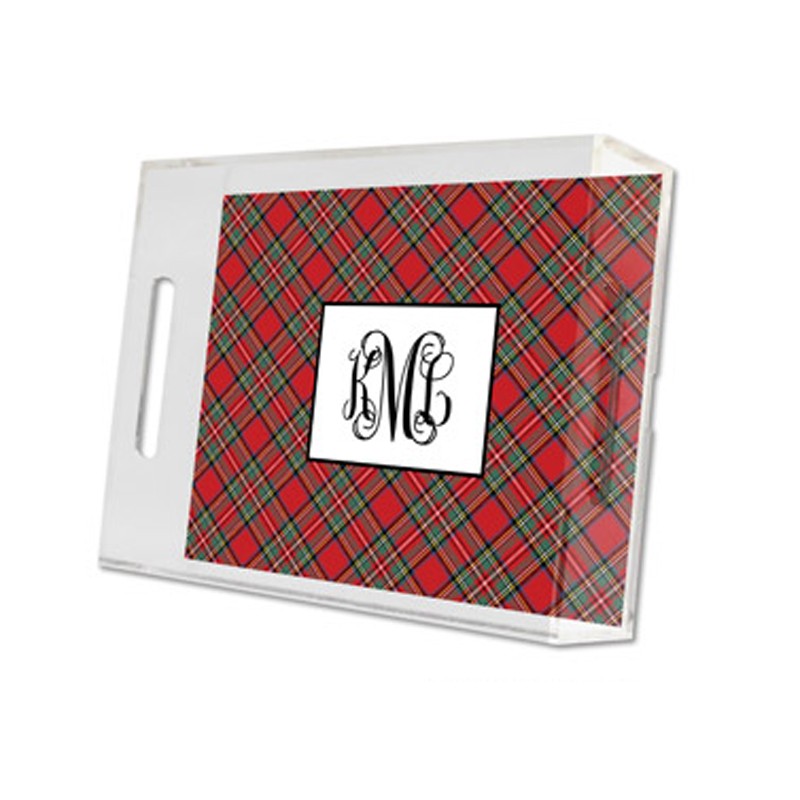 plaid red lucite tray - small