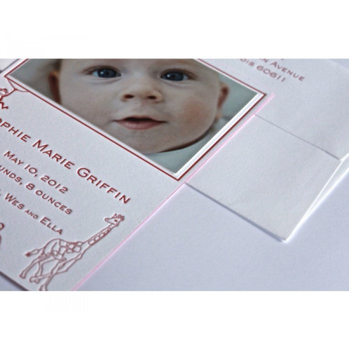 letterpress giraffe baby announcement - sophie