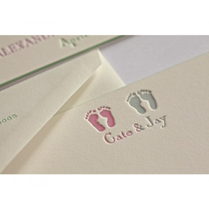 cate & jay footprint baby stationery