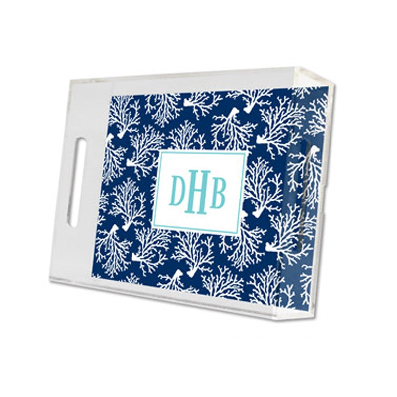 coral repeat navy lucite tray - small