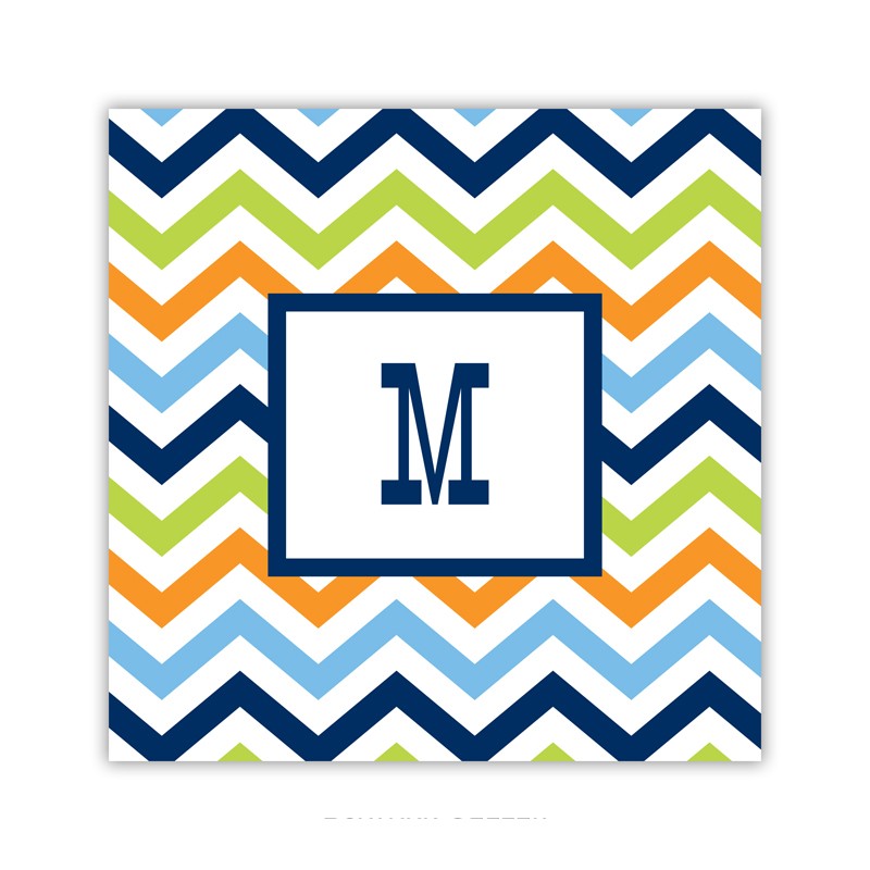 chevron blue, orange & lime square paper coaster set of 50