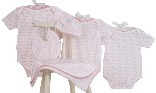 pink dots layette set