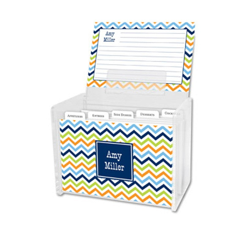 boatman geller chevron blue, orange & lime recipe box