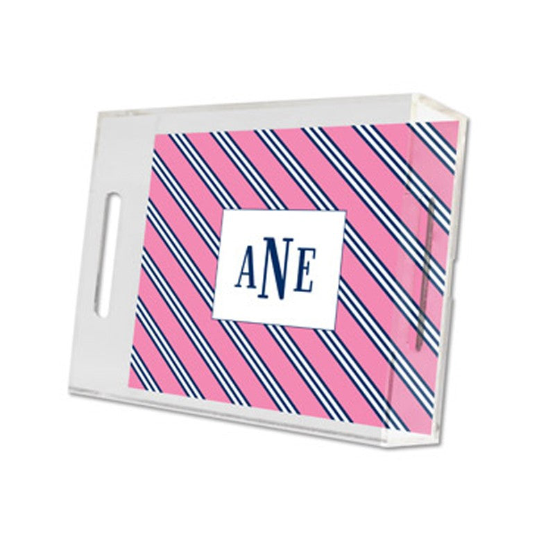 repp tie pink & navy lucite tray - small