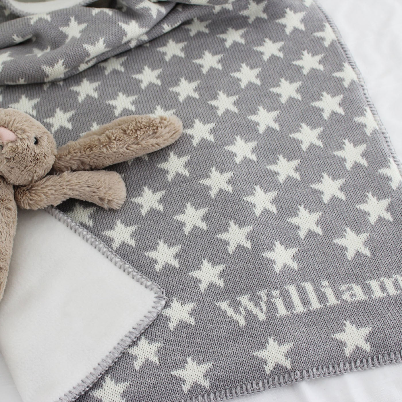 personalized baby blanket with grey stars