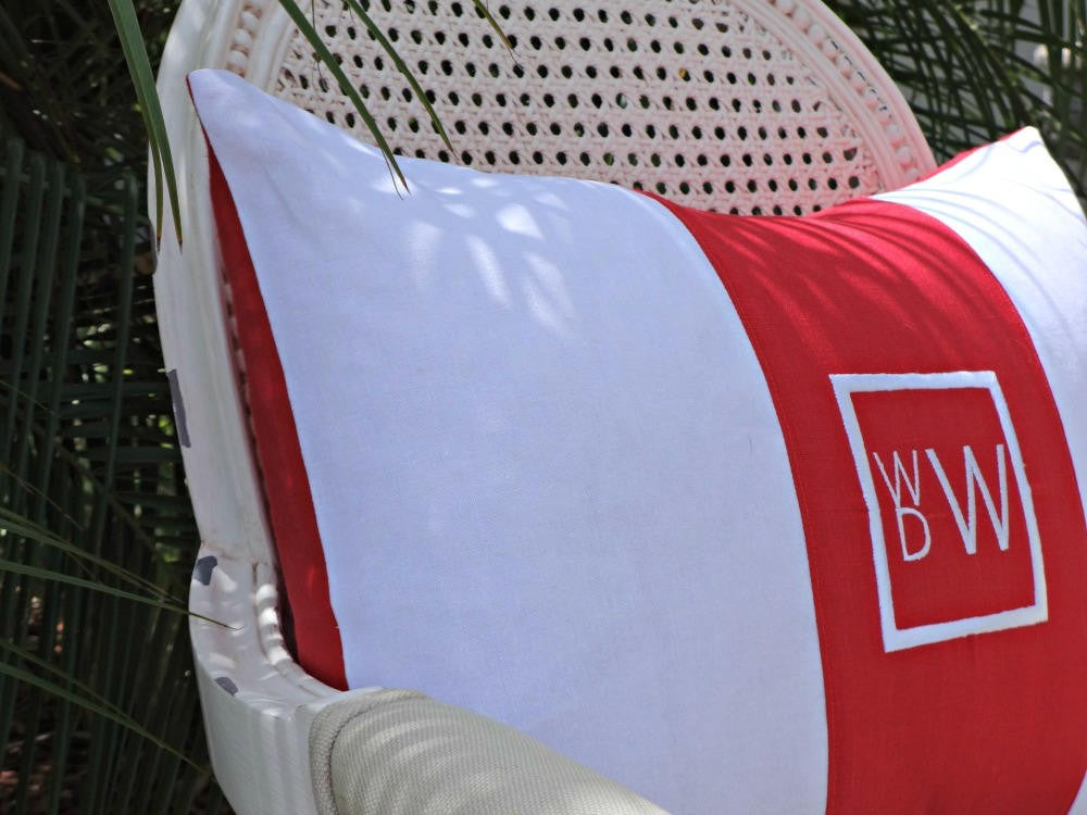 Color Block Monogram Linen Pillow