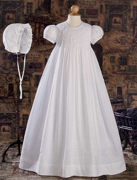 hand smocked cotton christening gown