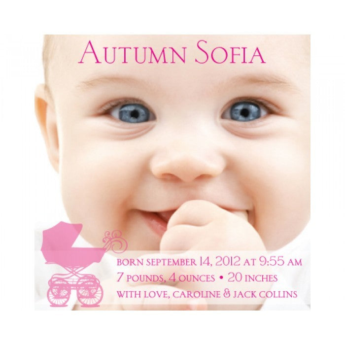 flat print baby announcement - baby buggy pink