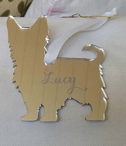 moon and lola yorkshire terrier christmas ornament - silver