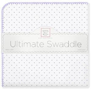 ultimate swaddling blanket by swaddle designs - white with lavender dots