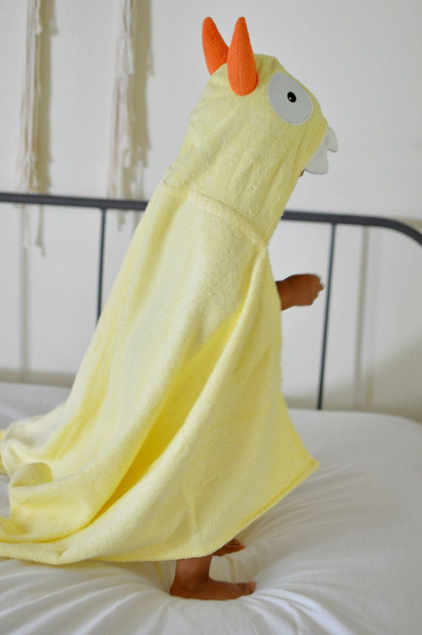 yellow monster hooded towel