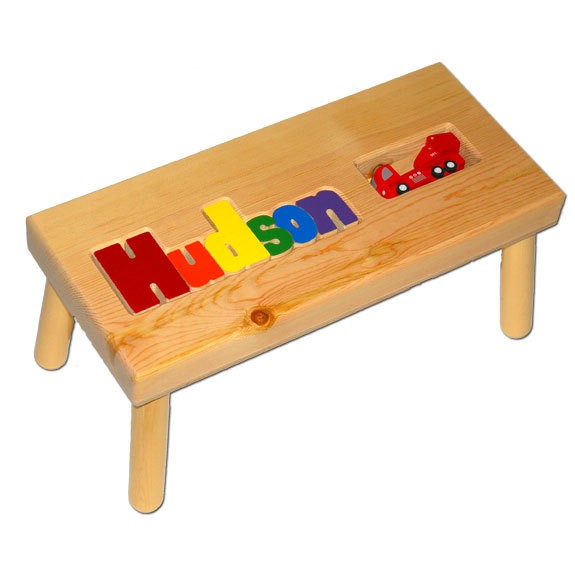 personalized name puzzle stool with firetruck