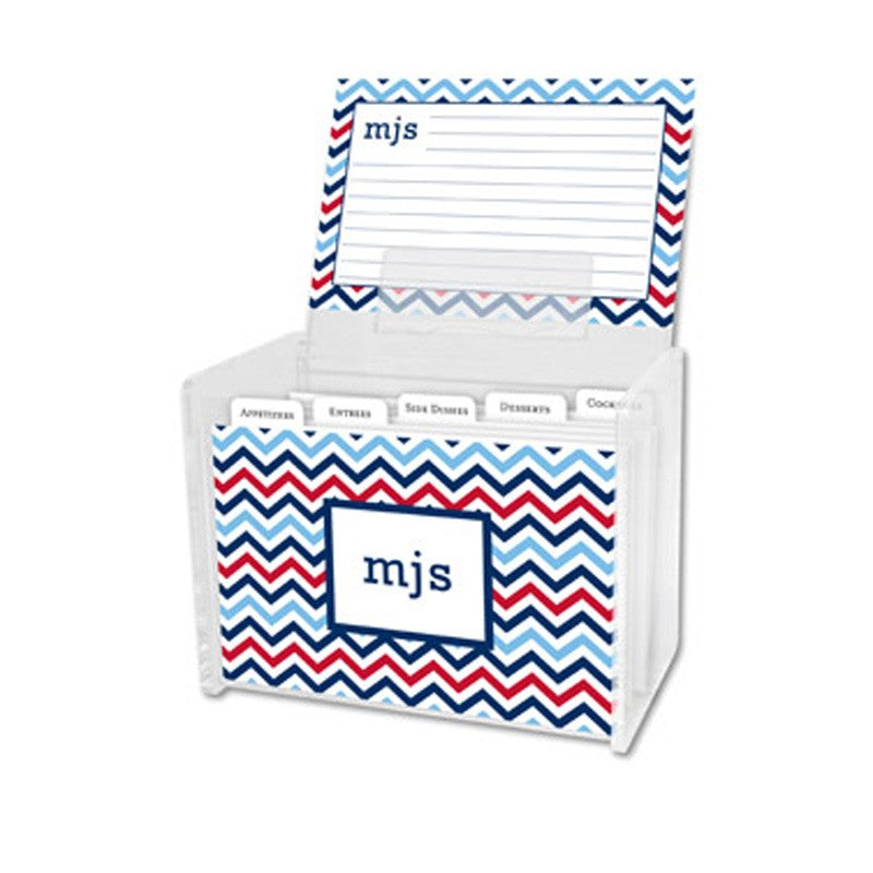 boatman geller chevron blue & red recipe box