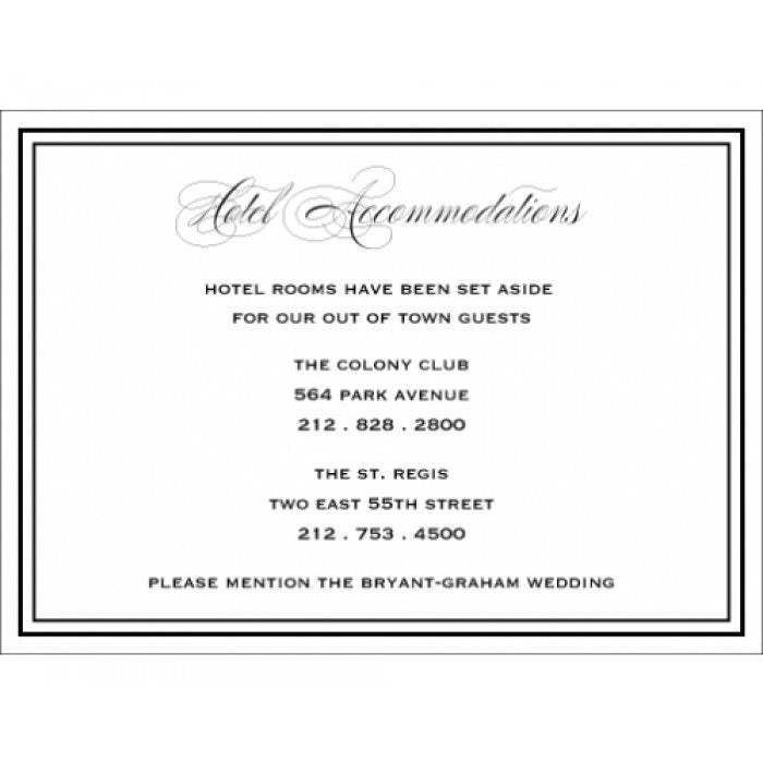 ellis & andrew hotel accommodations card