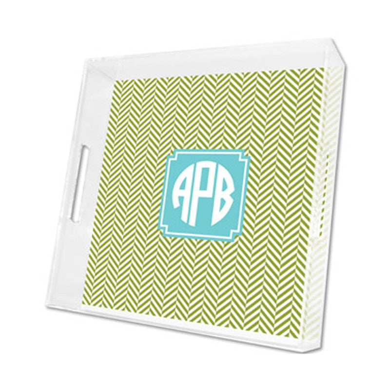 herringbone jungle lucite tray - square