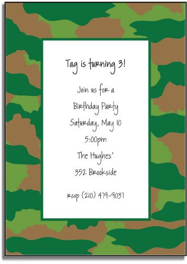 personalized invitations green camo