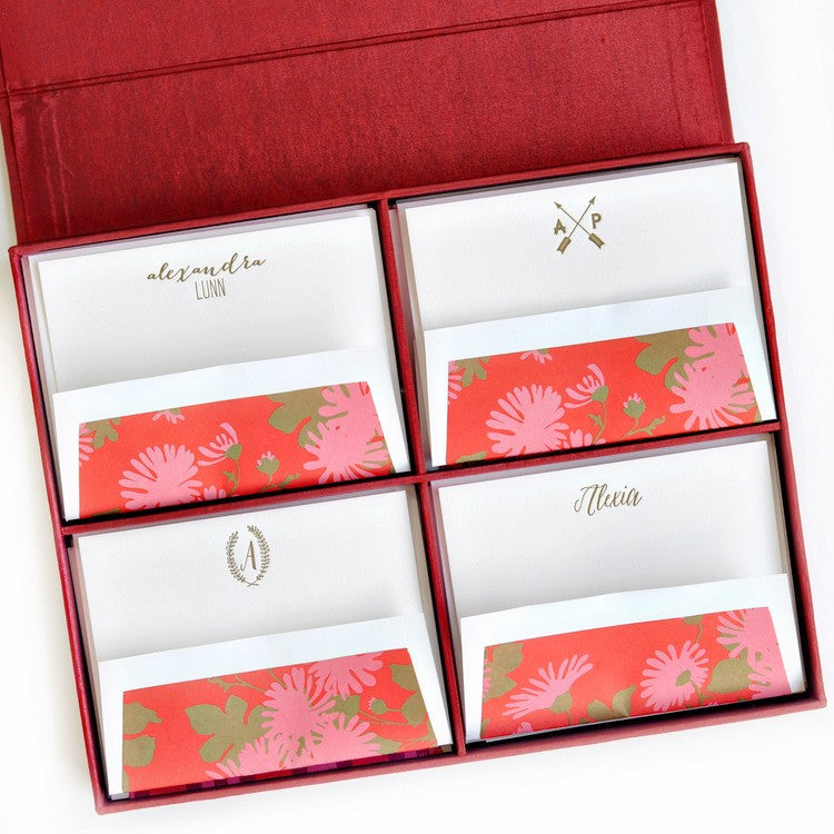 grand red silk stationery box - g15