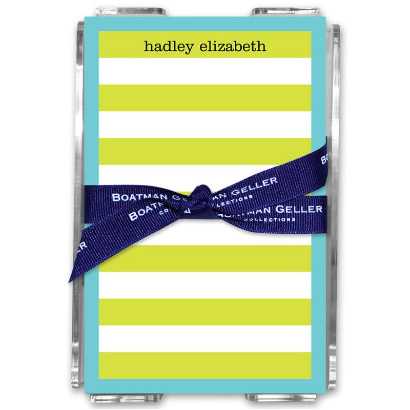 boatman geller rugby stripe lime/blue brdr acrylic note sheets