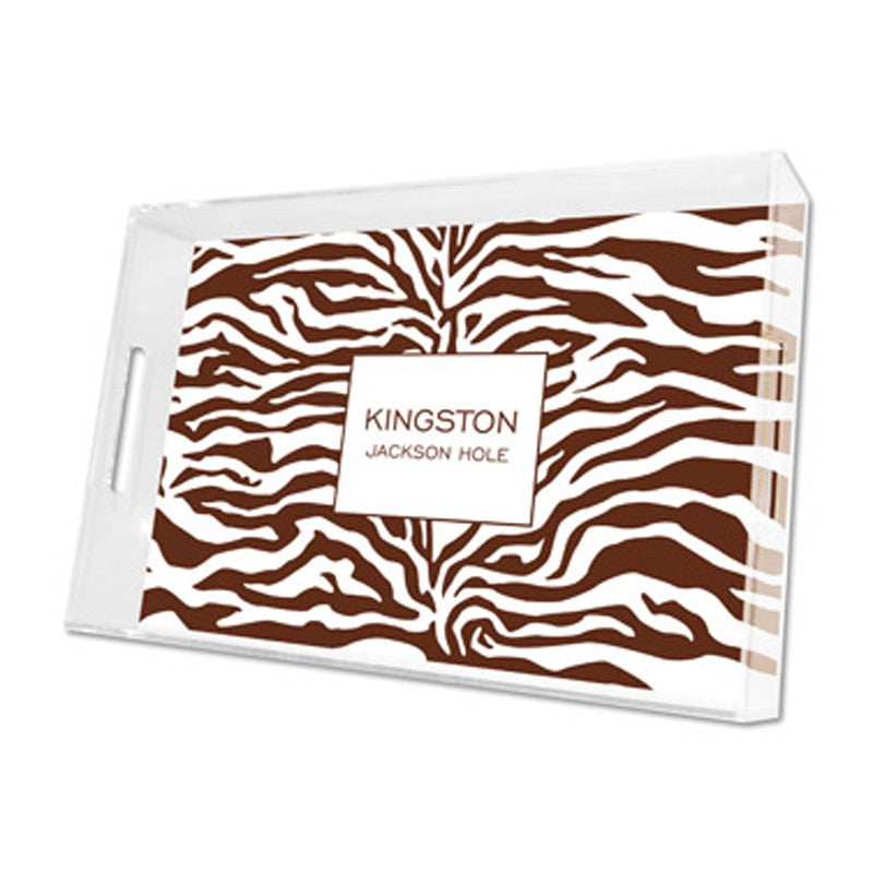 zebra brown lucite tray - large
