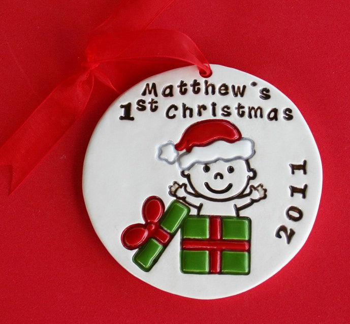 baby's first christmas gift box ornament