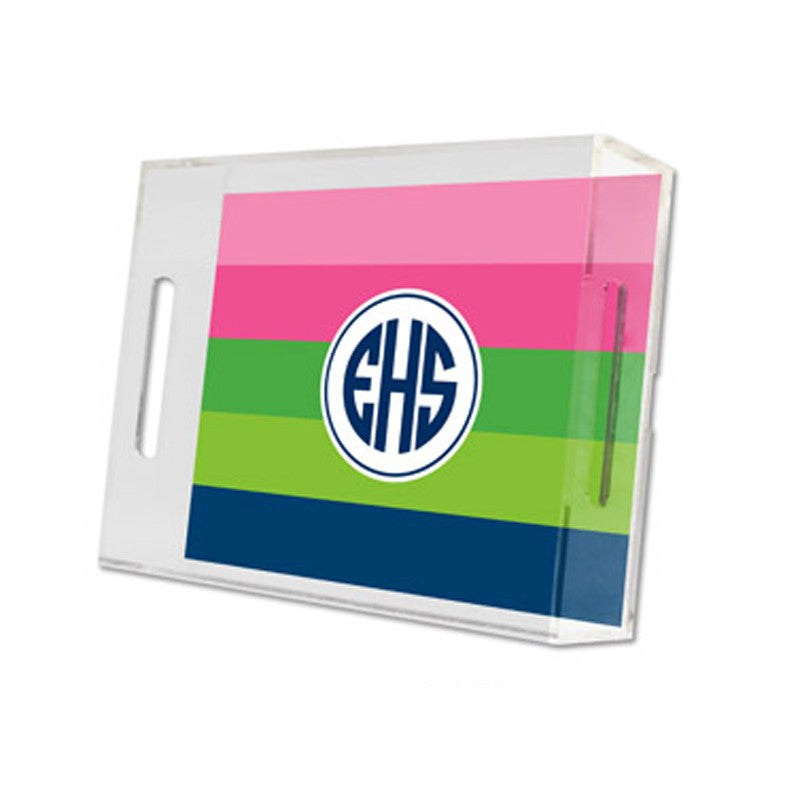bold stripe pink, green & navy lucite tray - small