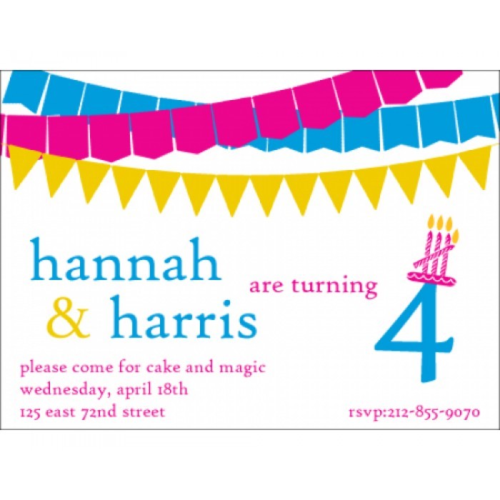 kid's parties invitations - banner year pink