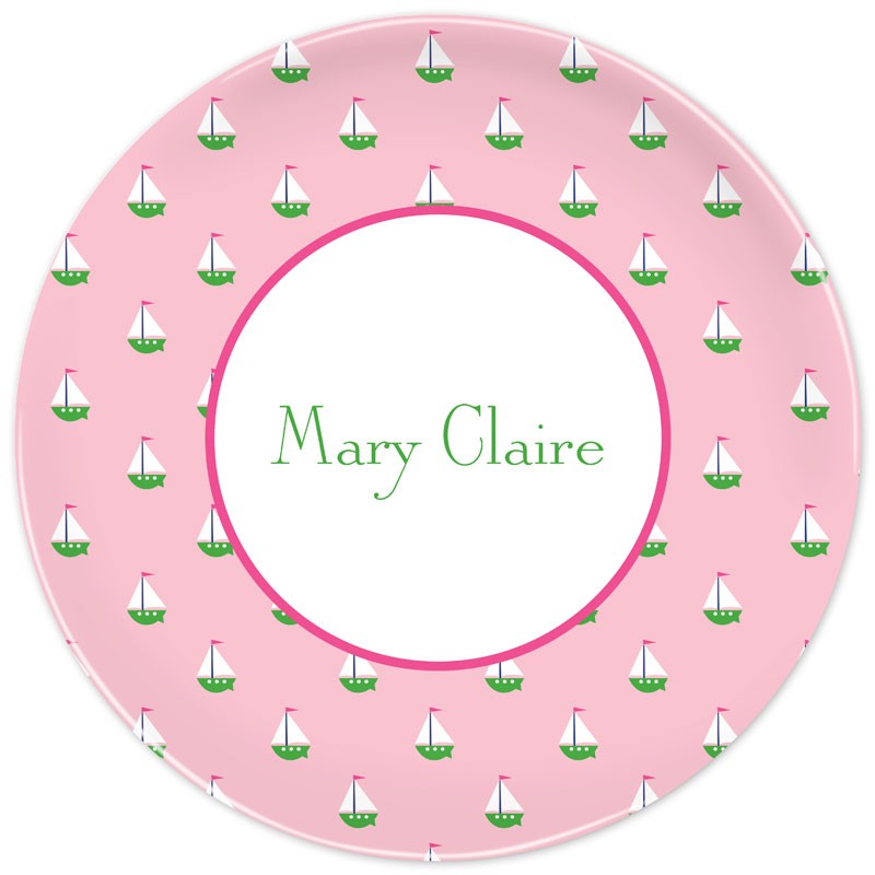 boatman geller little sailboat pink plate
