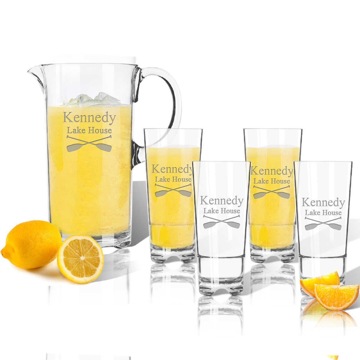 Personalized Pitcher and High Ball Glasses 16 oz (Set of 4) (unbreakable)