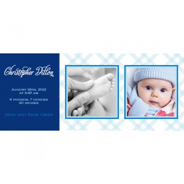 flat print baby announcement - blue tartan