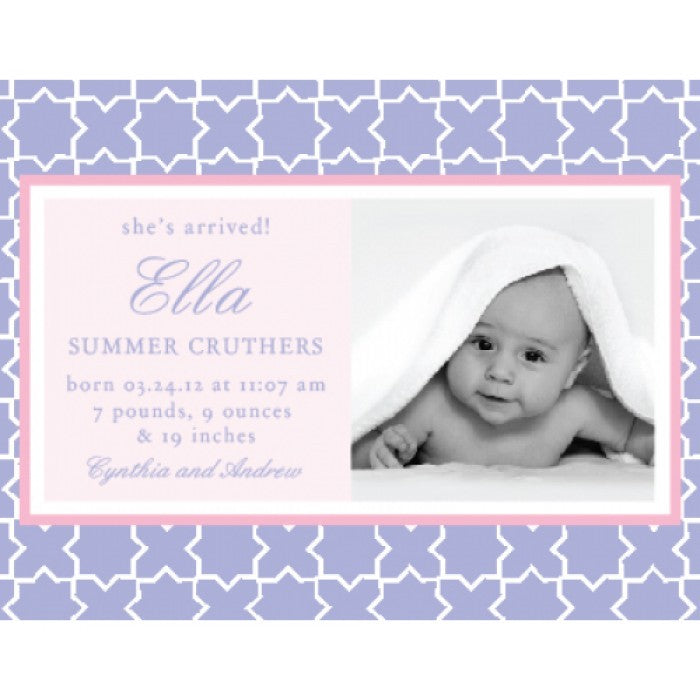 flat print baby announcement - stork stars pink