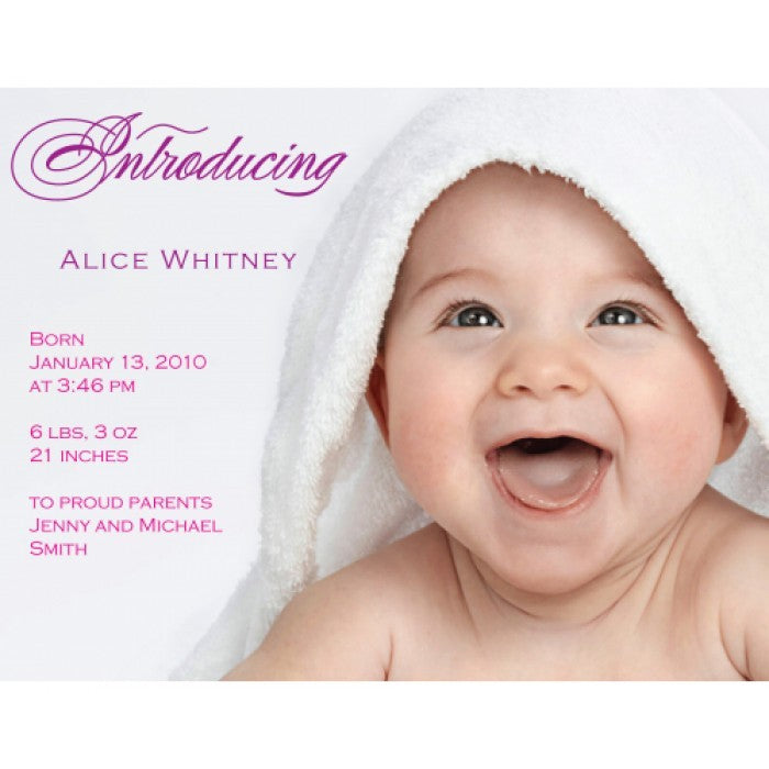 flat print baby announcement - pink giggles
