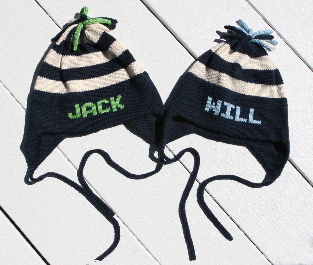 navy stripe ear flap hat