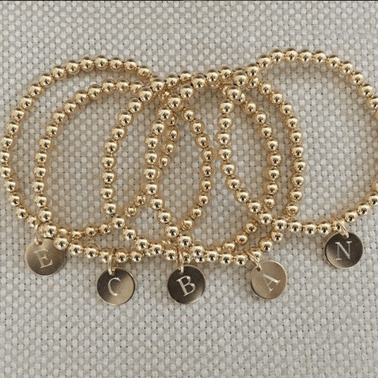 14kt gold filled bead bracelet with letter charm