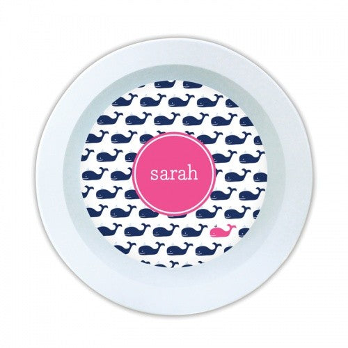 Whale Repeat Navy Melamine Round Bowl