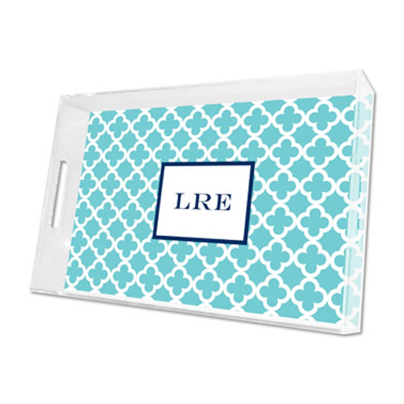 bristol tile teal lucite tray - large