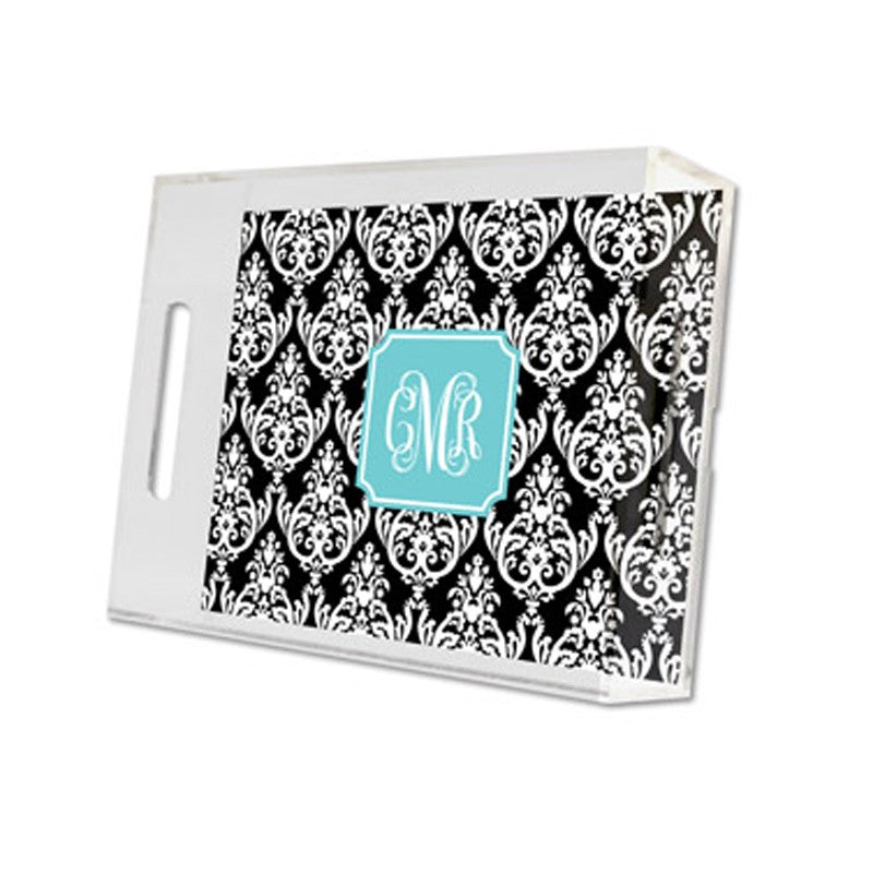 madison damask black lucite tray - small