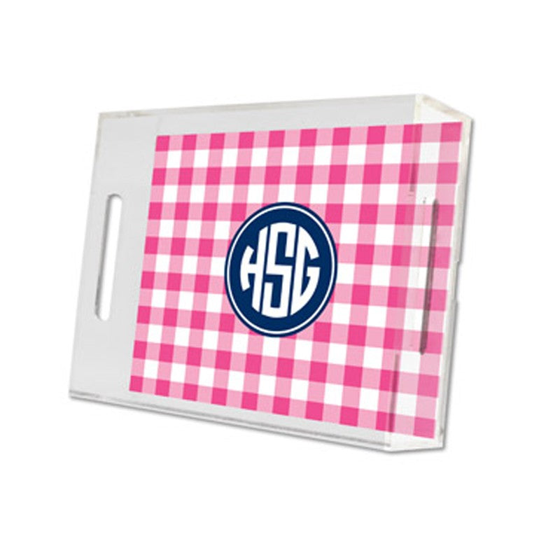 classic check raspberry lucite tray - small