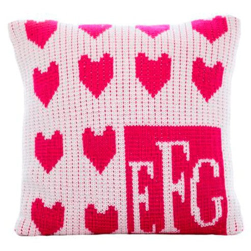 hearts by the dozen monogram pillow